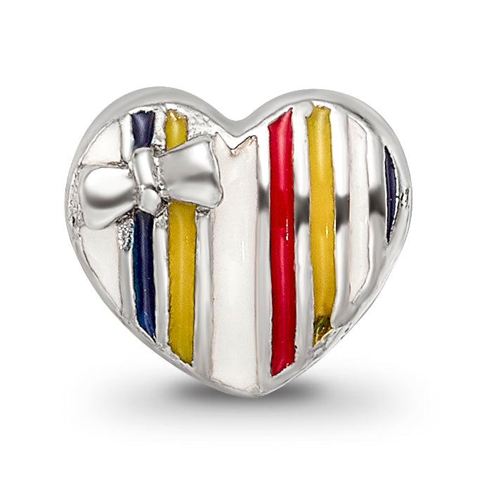 Sterling Silver 925 Kids Heart Bead with Colorful Enamel Accent