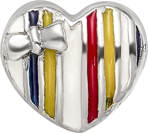 Sterling Silver 925 Kids Heart Bead with Colorful Enamel Accent