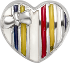 Sterling Silver 925 Kids Heart Bead with Colorful Enamel Accent