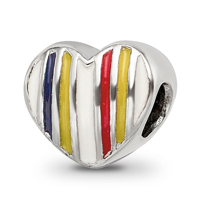 Sterling Silver 925 Kids Heart Bead with Colorful Enamel Accent