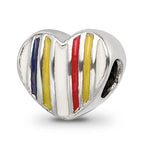 Sterling Silver 925 Kids Heart Bead with Colorful Enamel Accent