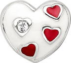 Kids Collection Sterling Silver Crystal and Enameled White Heart with Red Hearts Reflections Bead