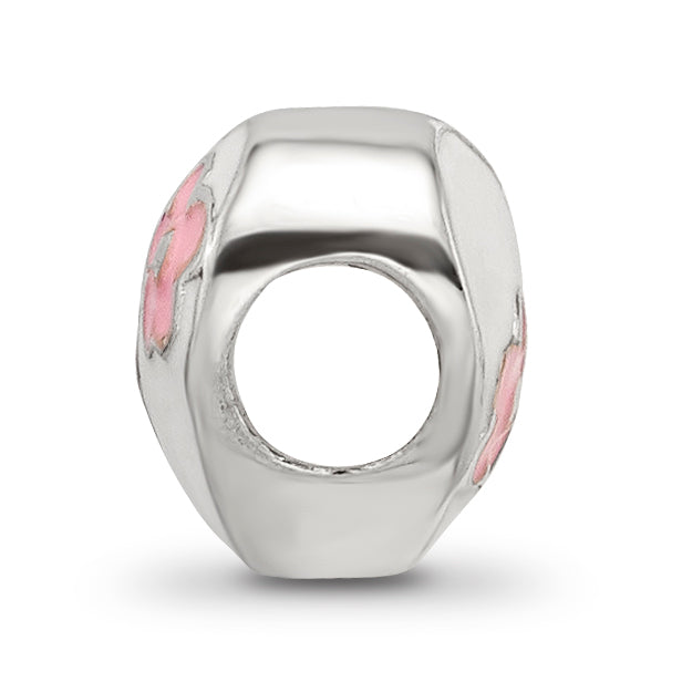 925 Sterling Silver Kids Bead with Pink Flowers and White Enameled Heart Secondary image