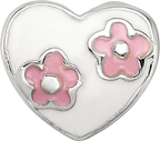 925 Sterling Silver Kids Bead with Pink Flowers and White Enameled Heart