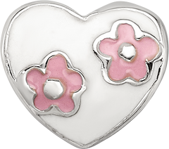 Kids Collection Sterling Silver Enameled White Heart with Pink Flowers Reflections Bead
