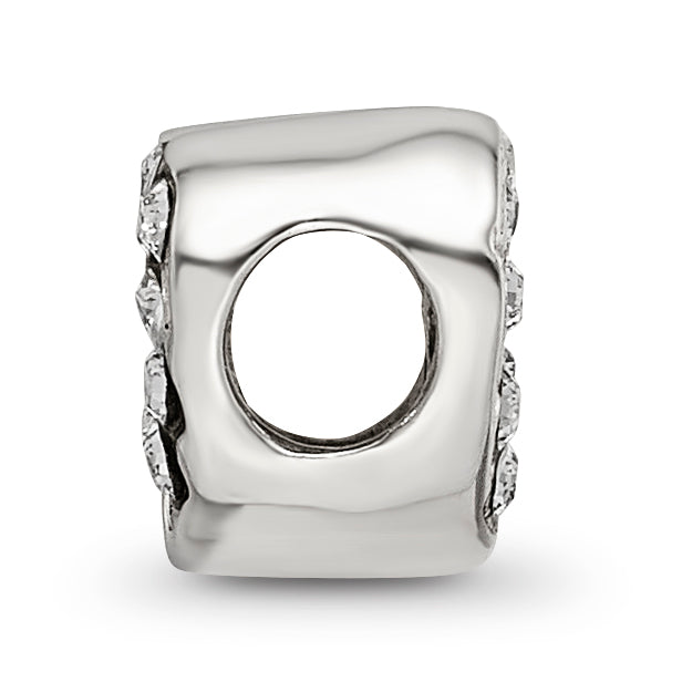 Sterling Silver Kids Cut-out Heart Bead with White Crystal Sparkle