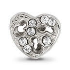 Sterling Silver Kids Cut-out Heart Bead with White Crystal Sparkle