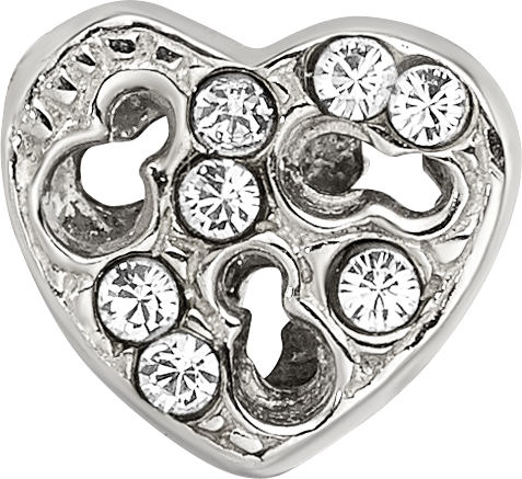 Sterling Silver Kids Cut-out Heart Bead with White Crystal Sparkle
