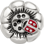 Sterling Silver 925 Flower Bead with Enameled Ladybug Charm Elegant and Giftable