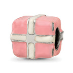 Sterling Silver 925 Pink & White Enameled Present Bead Gift-Ready Elegant Charm