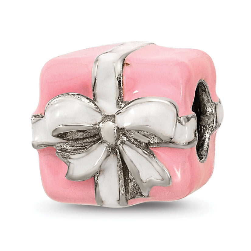 Sterling Silver Reflections Pink & White Enameled Present Bead