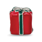 Sterling Silver 925 Enameled Present Bead with Red & Green Accents