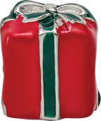 Sterling Silver 925 Enameled Present Bead with Red & Green Accents