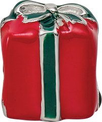 Sterling Silver 925 Enameled Present Bead with Red & Green Accents
