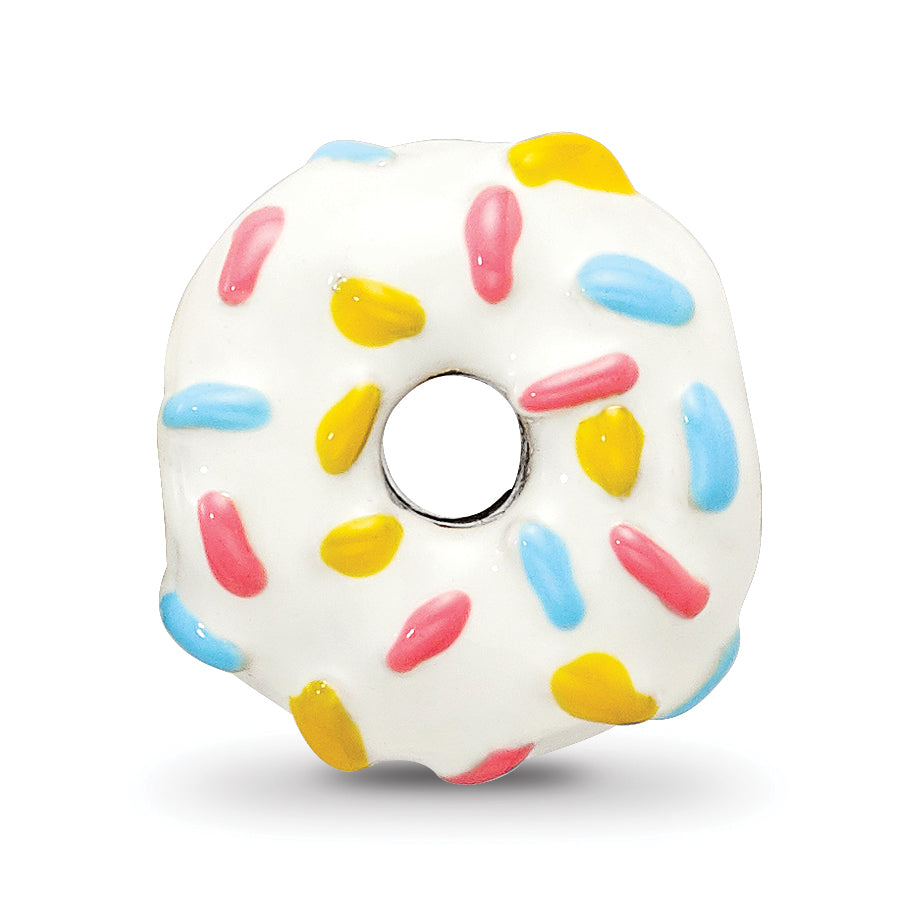 Sterling Silver 925 Enameled Donut Bead with Sprinkles Elegant Themed Charm
