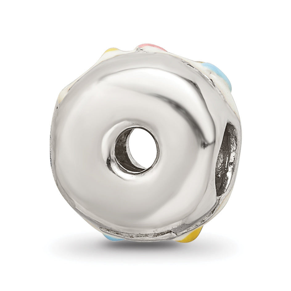 Sterling Silver 925 Enameled Donut Bead with Sprinkles Elegant Themed Charm