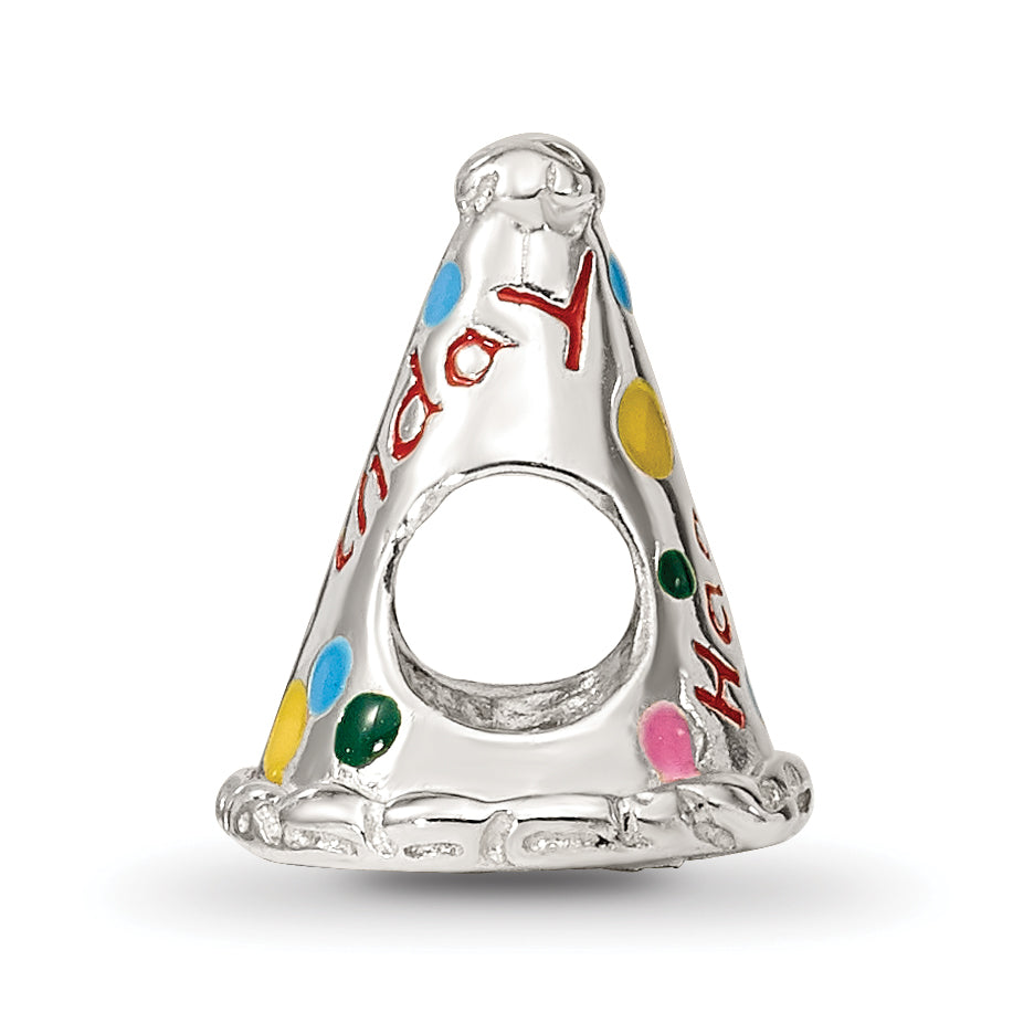 Sterling Silver 925 Happy Birthday Hat Bead with Enameled Accents