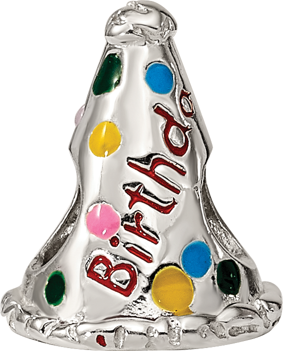 Sterling Silver 925 Happy Birthday Hat Bead with Enameled Accents