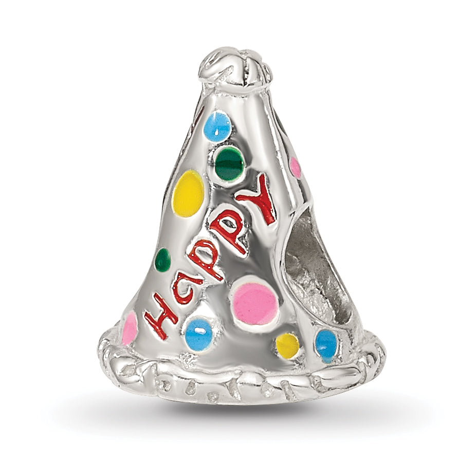 Sterling Silver 925 Happy Birthday Hat Bead with Enameled Accents