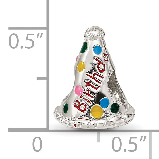 Sterling Silver 925 Happy Birthday Hat Bead with Enameled Accents