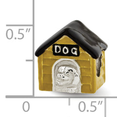 Sterling Silver 925 Enameled Dog House Bead with Detailed Design