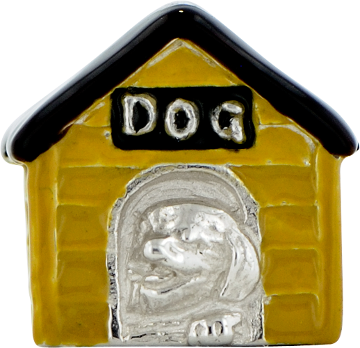 Sterling Silver 925 Enameled Dog House Bead with Detailed Design