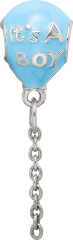 Sterling Silver 925 Enameled It's a Boy Balloon Dangle Bead Elegant Gift