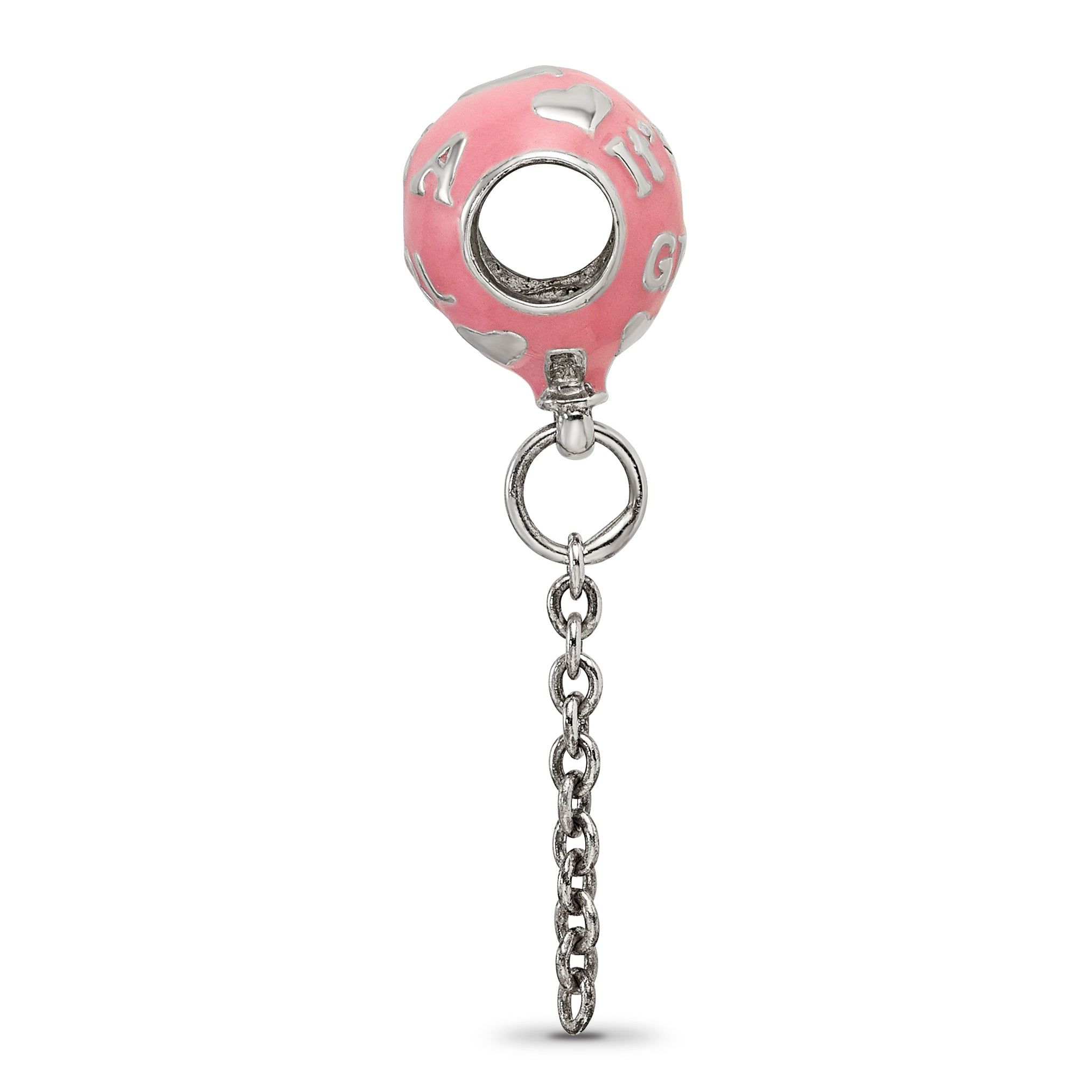 Sterling Silver Enameled It's a Girl Balloon Dangle Bead  Gift-Ready Charm