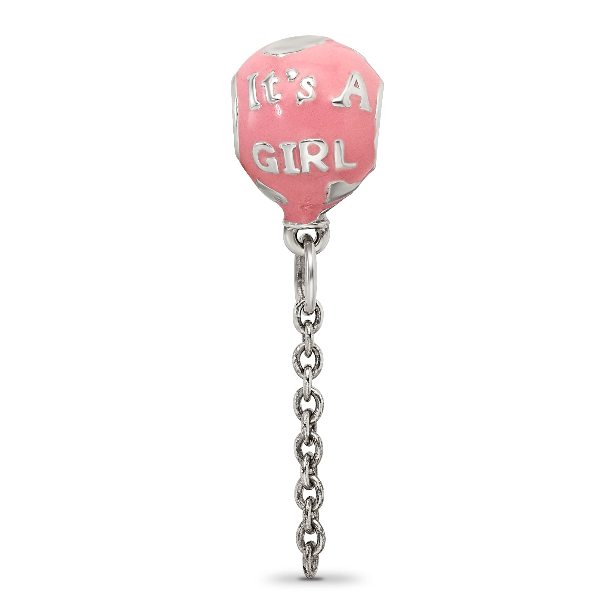 Sterling Silver Enameled It's a Girl Balloon Dangle Bead  Gift-Ready Charm
