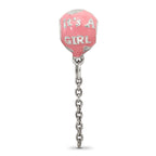Sterling Silver Enameled It's a Girl Balloon Dangle Bead  Gift-Ready Charm