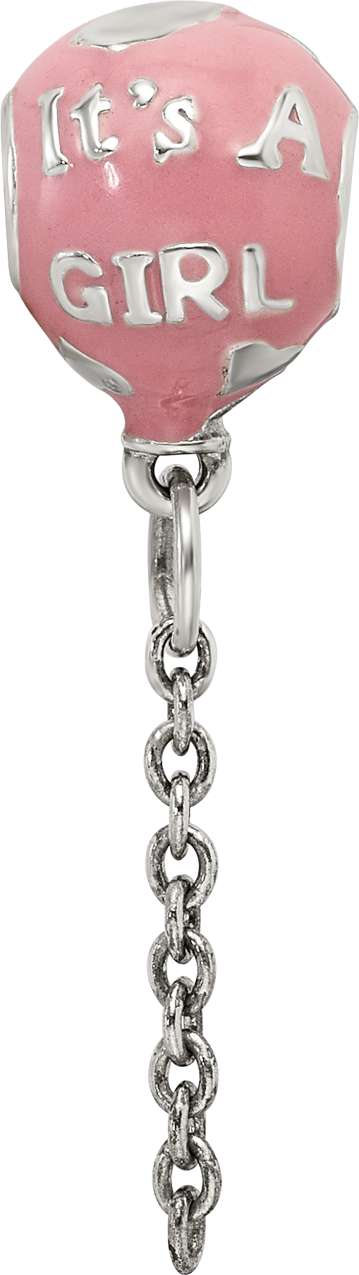 Sterling Silver Enameled It's a Girl Balloon Dangle Bead  Gift-Ready Charm