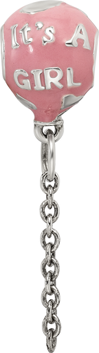 Sterling Silver Enameled It's a Girl Balloon Dangle Bead  Gift-Ready Charm