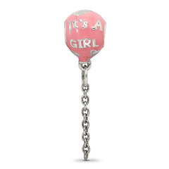 Sterling Silver Enameled It's a Girl Balloon Dangle Bead  Gift-Ready Charm