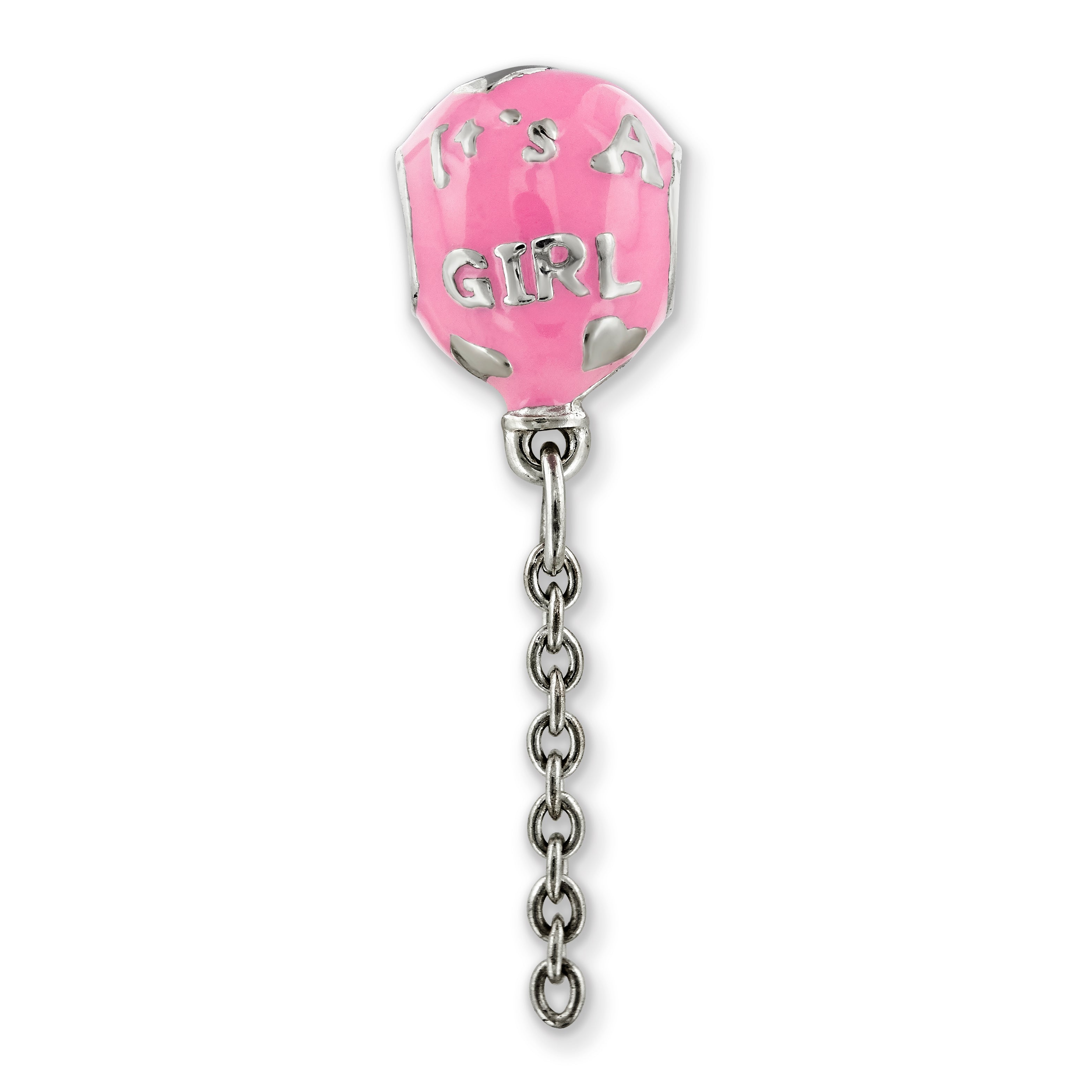 Sterling Silver Enameled It's a Girl Balloon Dangle Bead  Gift-Ready Charm