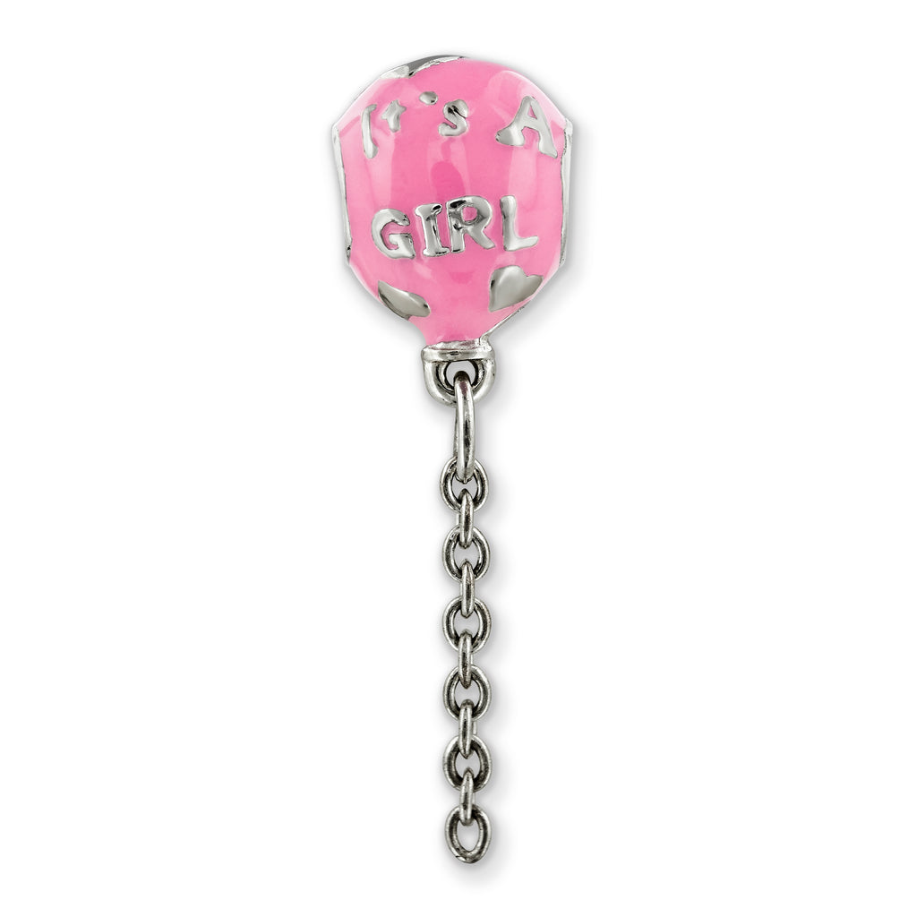 Sterling Silver Enameled It's a Girl Balloon Dangle Bead  Gift-Ready Charm