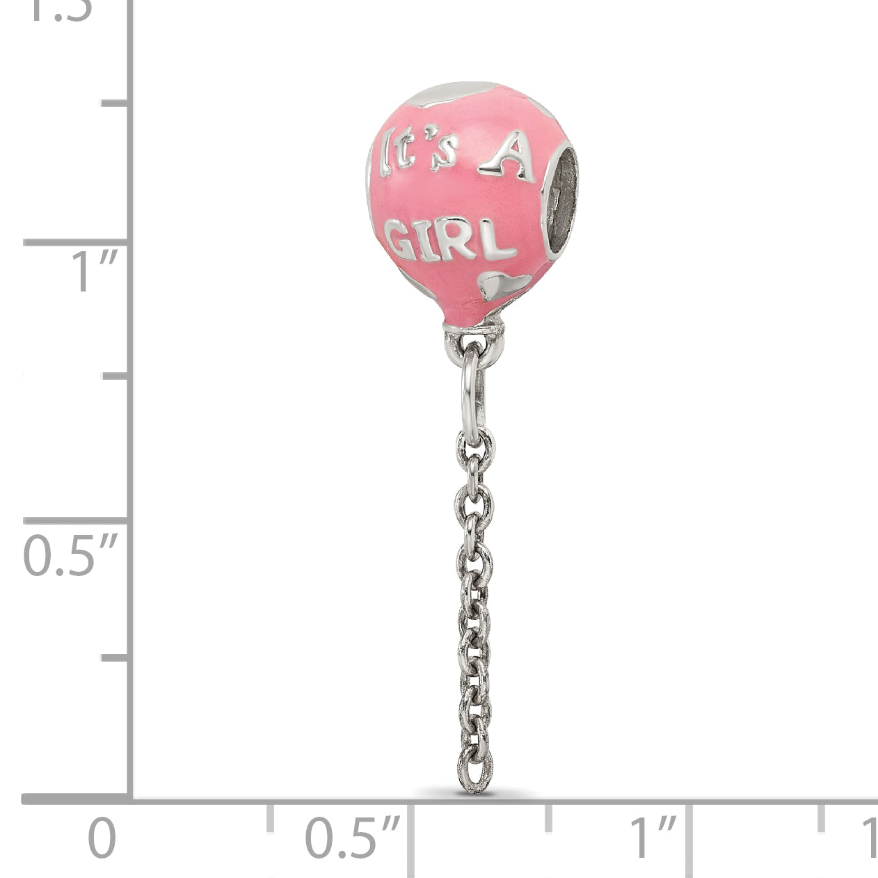 Sterling Silver Enameled It's a Girl Balloon Dangle Bead  Gift-Ready Charm