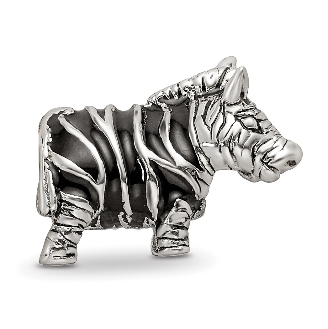 Sterling Silver 925 Enameled Zebra Bead with Bold Animal Print Design