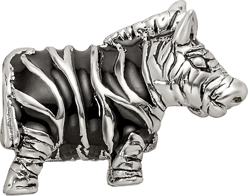Sterling Silver 925 Enameled Zebra Bead with Bold Animal Print Design