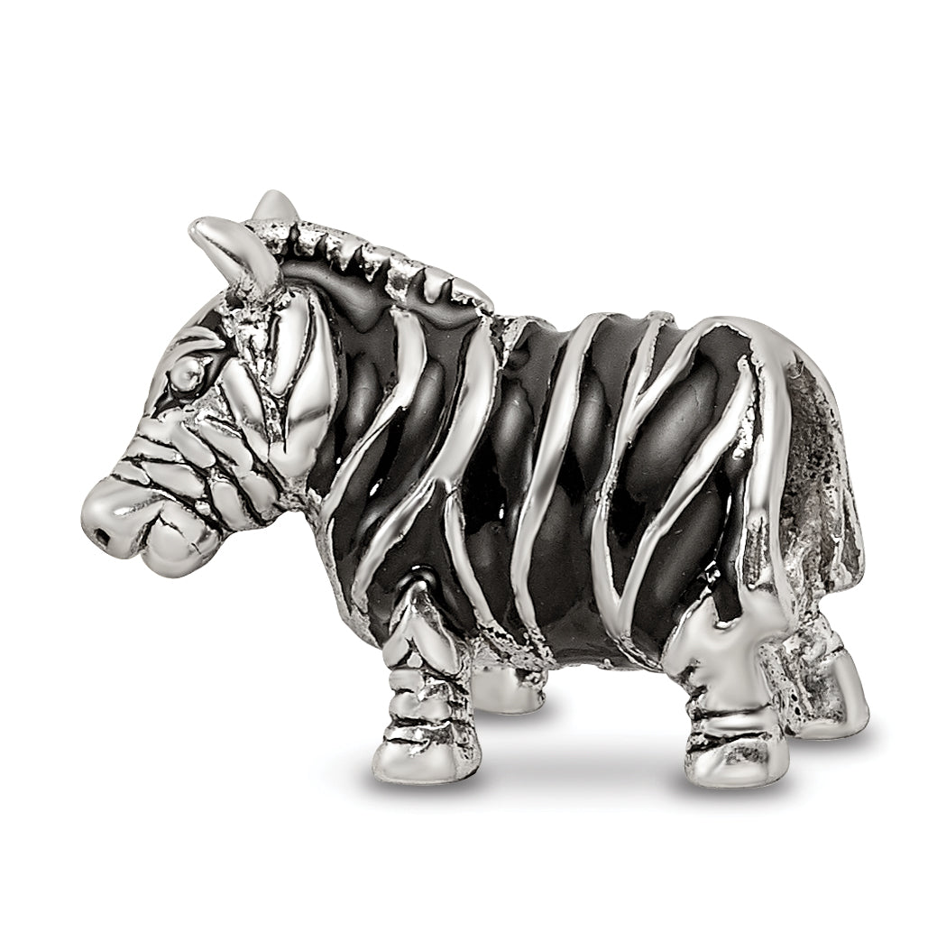 Sterling Silver 925 Enameled Zebra Bead with Bold Animal Print Design