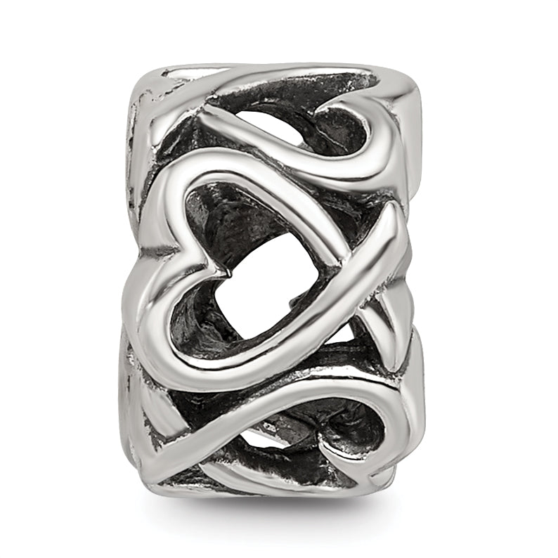 Sterling Silver 925 Hearts Bead Elegant Solid Casted Design by Sophia Jewelers