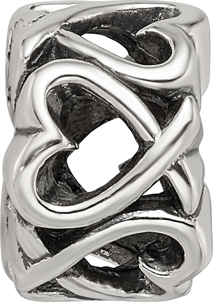 Sterling Silver 925 Hearts Bead Elegant Solid Casted Design by Sophia Jewelers