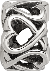 Sterling Silver 925 Hearts Bead Elegant Solid Casted Design by Sophia Jewelers
