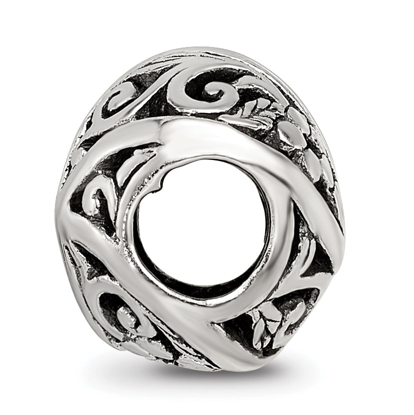 Sterling Silver 925 Fancy Bali Bead with Flowers & Vines Design