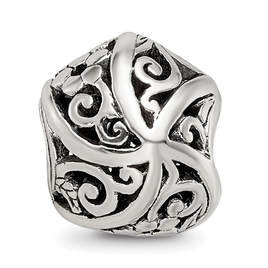 Sterling Silver 925 Fancy Bali Bead with Flowers & Vines Design