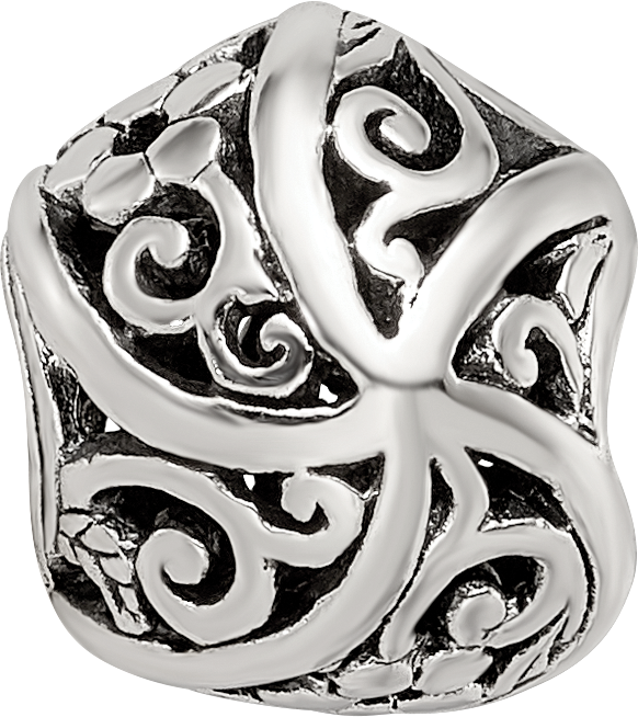 Sterling Silver 925 Fancy Bali Bead with Flowers & Vines Design