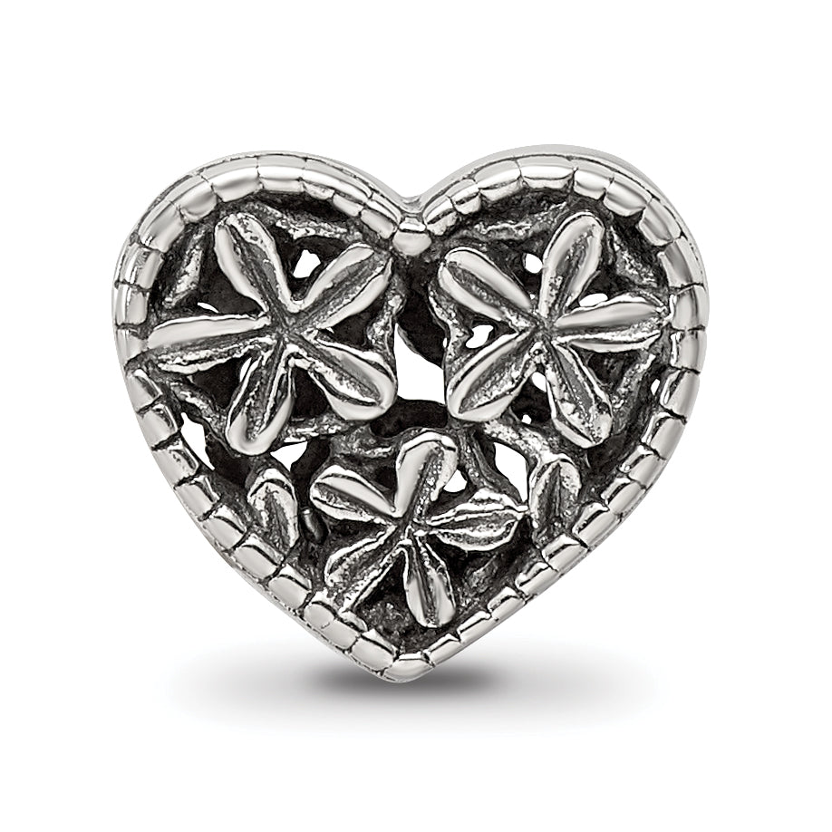 Sterling Silver Reflections Heart w/Flowers Bead