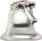 Sterling Silver 925 Antiqued Bell Bead with CZ Accent