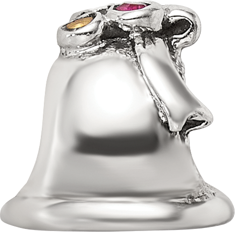 Sterling Silver 925 Antiqued Bell Bead with CZ Accent