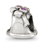 Sterling Silver 925 Antiqued Bell Bead with CZ Accent