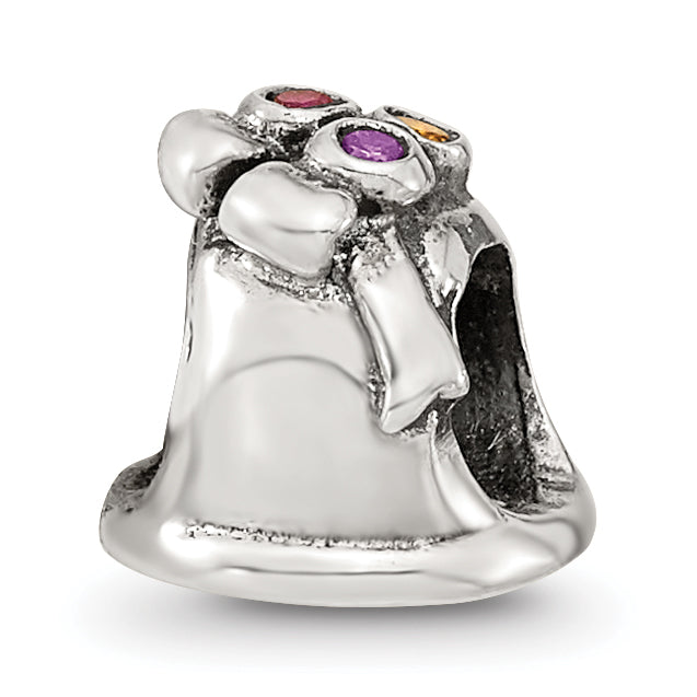 Sterling Silver 925 Antiqued Bell Bead with CZ Accent